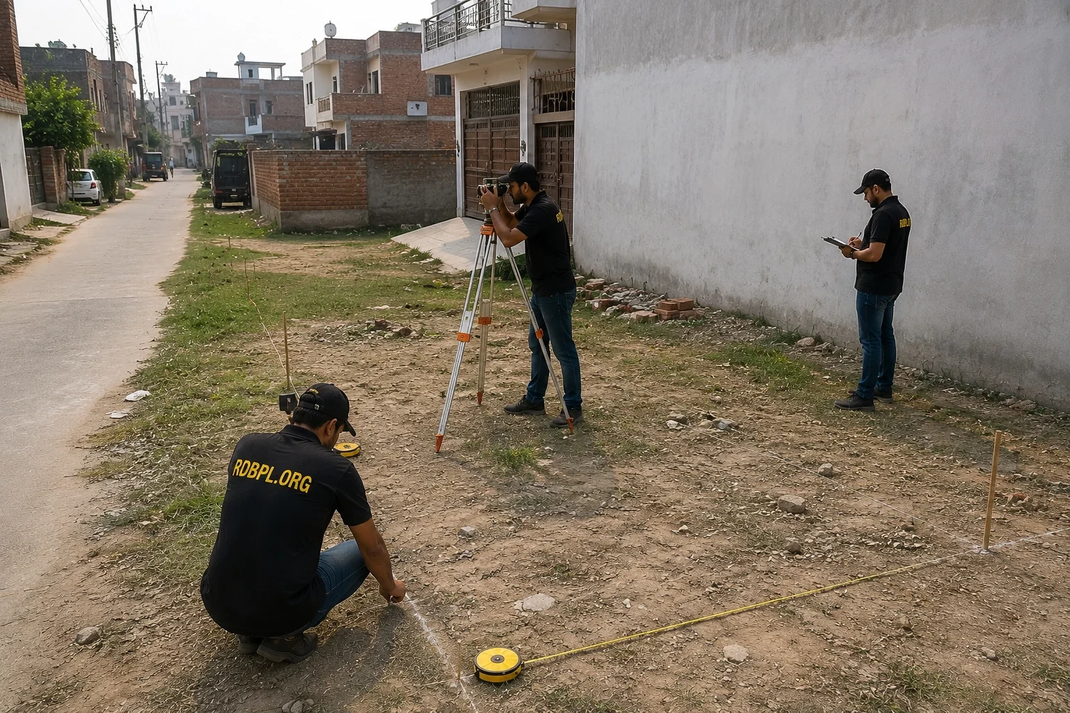 Boundary wall site measurement in Shaheed Path Lucknow