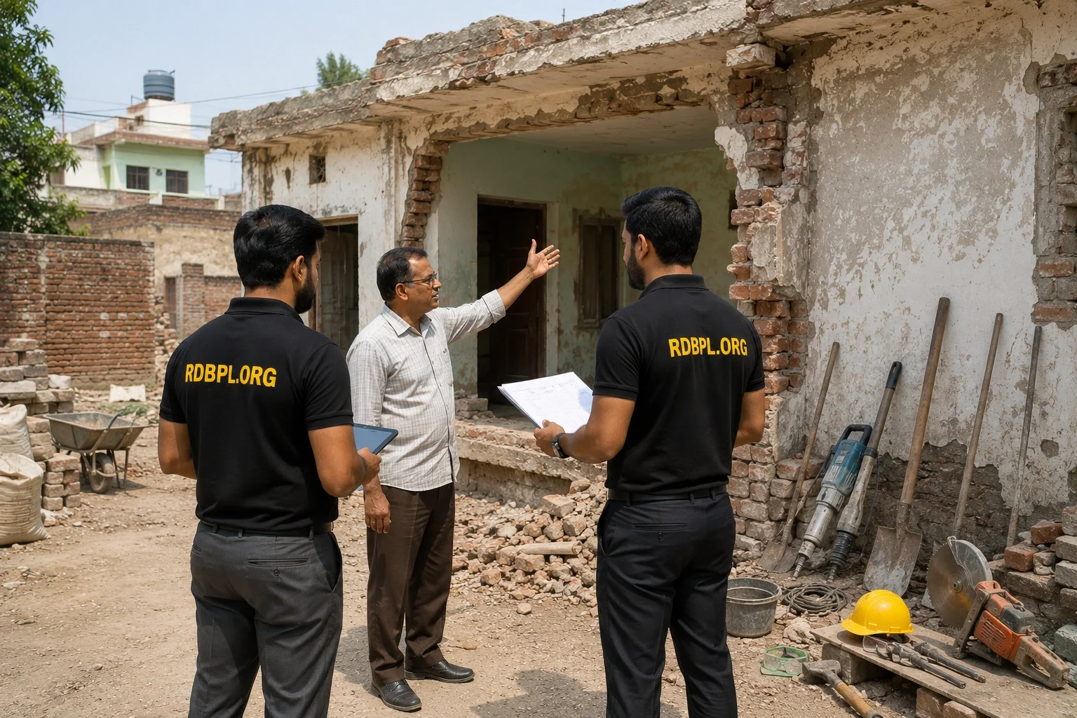 Home demolition site inspection in Shaheed Path Lucknow