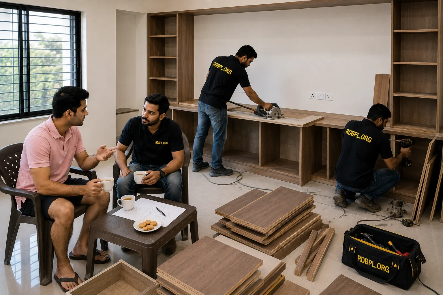 Wooden furniture fabrication process in Shaheed Path Lucknow