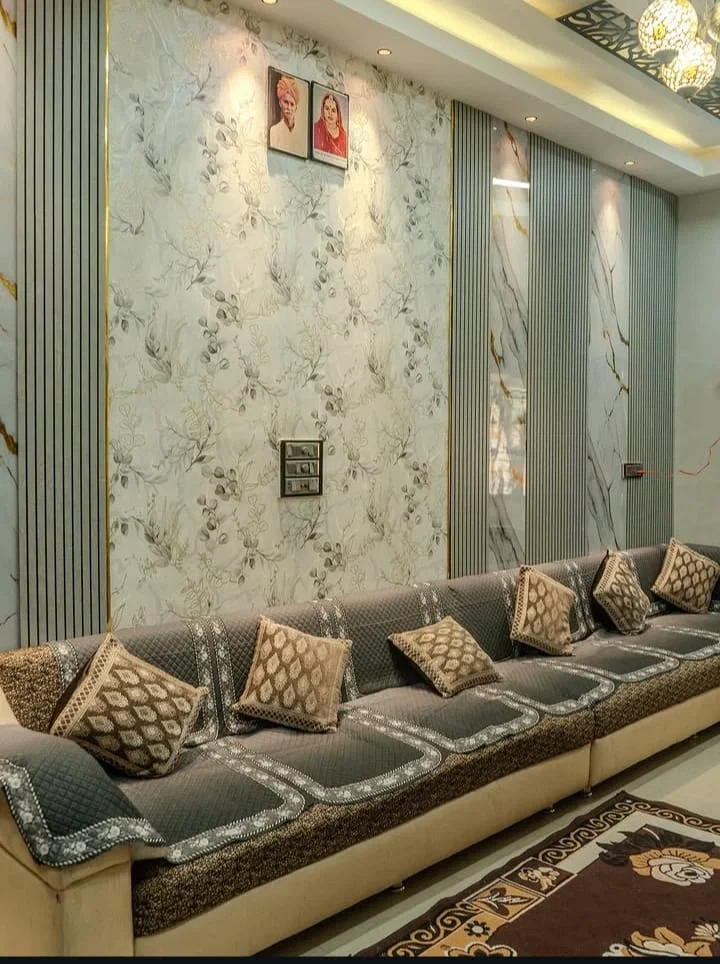 Living room PVC wall panel installation service in Shaheed Path Lucknow modern interior design
