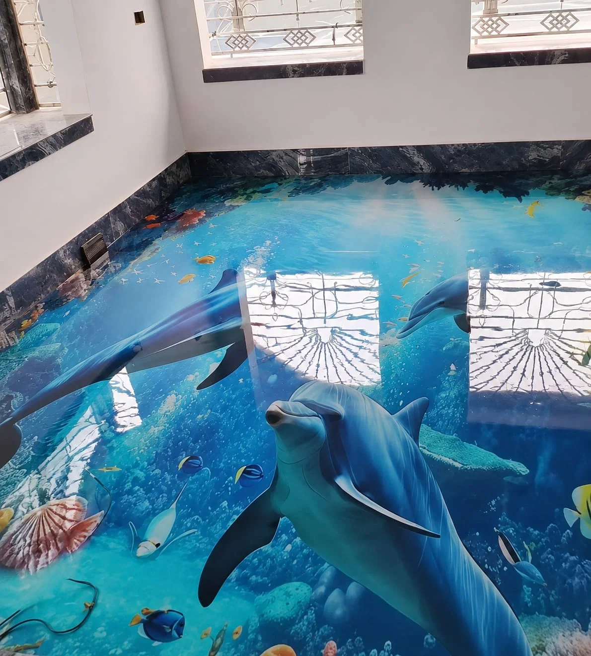 Ocean theme 3D epoxy flooring for residential bedroom in Sushant Golf City Lucknow