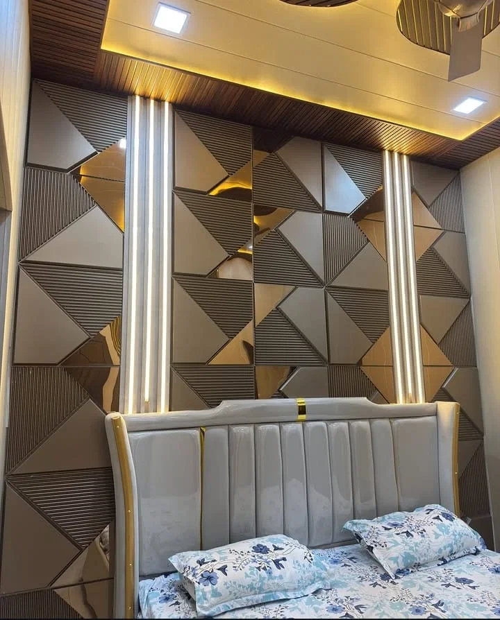 Bedroom PVC wall panel design and interior wall decoration in Shaheed Path Lucknow
