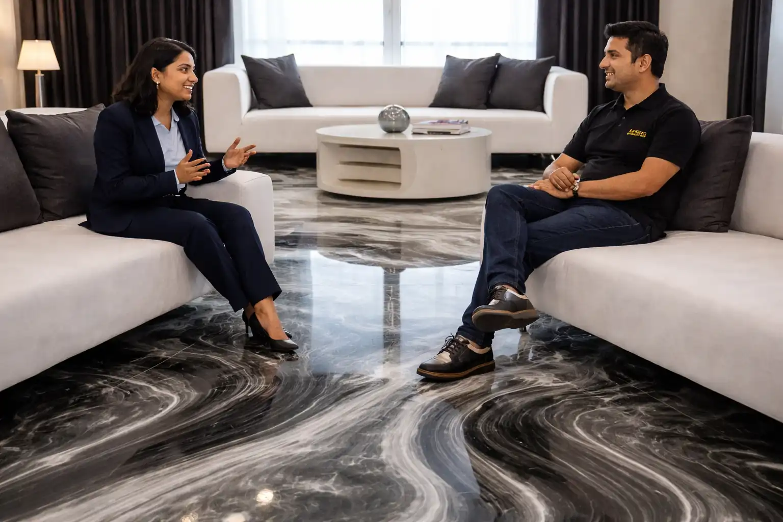 Marble look 3D flooring installation in Lucknow with premium epoxy finish